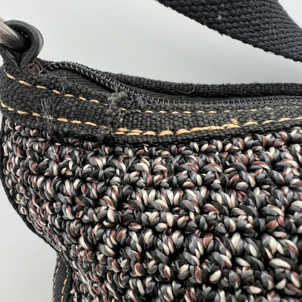 The Sak Crochet Crossbody Bag Black Grey White Knit Adjustable Strap Small
